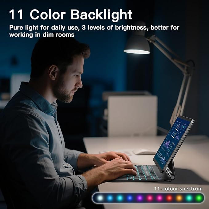 for iPad Air 11 inch Case with Keyboard (M4/M3/M2, 2026/2025/2024), iPad Pro 11 (4th/3rd/2nd/1st Gen) & Air 5/4th Magic Keyboard Case, 11 Colors Backlit, Multi-Touch Trackpad, Black