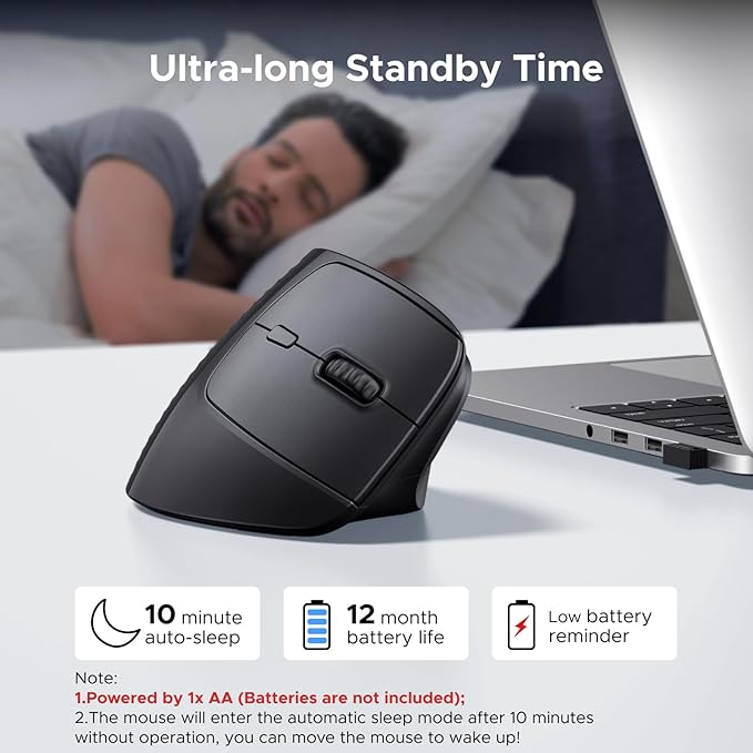 UGREEN 2.4G Mouse Wireless Vertical Ergonomic Mouse, Adjustable DPI Office Cordless 6 Buttons, Computer Mouse with 1000/1600/2000/4000 DPI for Windows/Mac OS etc