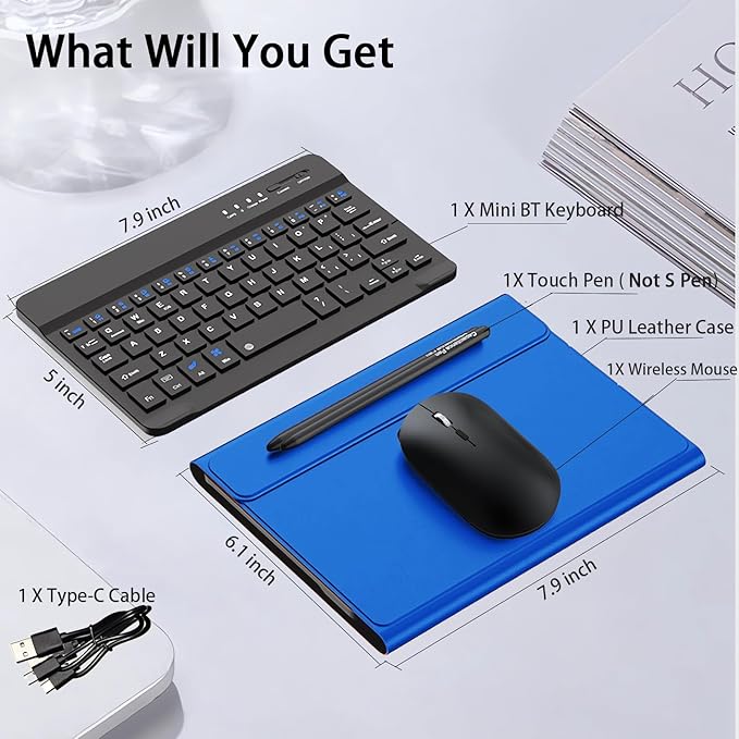 for Samsung Galaxy Z Fold 7 6 5 Keyboard and Mouse, Portable Mini Bluetooth Keyboard with Leather Case and Capacitive Pen, 4 in 1 Travel Set for Z Trifold Fold7 Accessories
