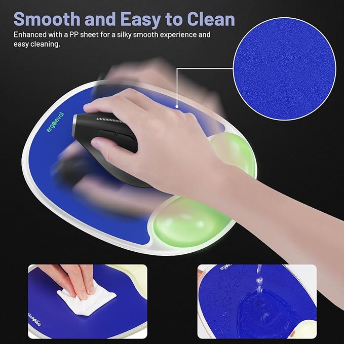 Ergonomic Mouse Pad with Wrist Rest & Elbow Support, Soft Silicone Gel Cushion, Non-Slip Base, Glow-in-The-Dark, Compatible with Vertical Ergonomic Mouse for Office & Gaming (Blue)