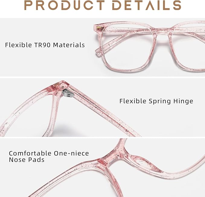 Oversized Square Blue Light Blocking Glasses for Women Men, Anti-Fatigue Computer Monitor Glasses Reduce Eye Strain