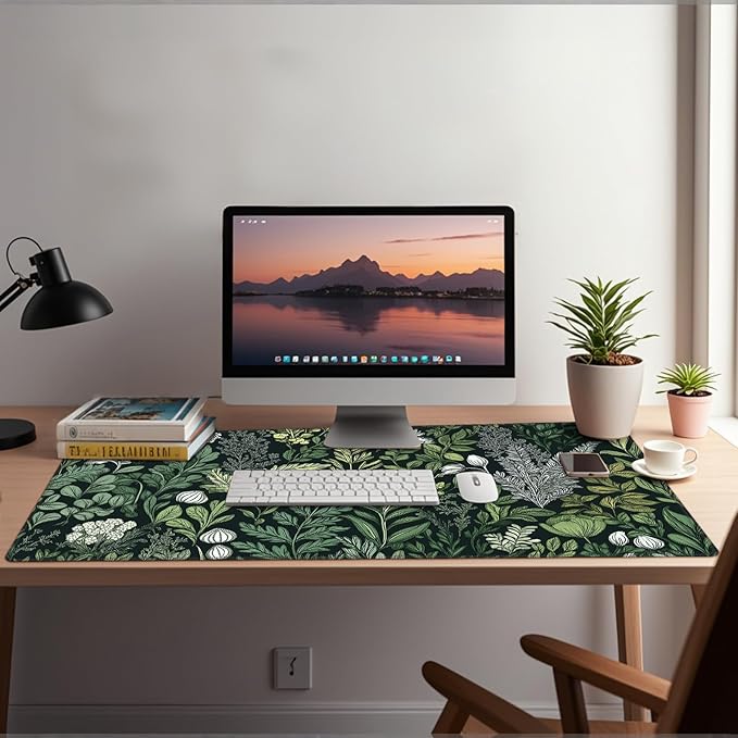 Baziabbo Green Desk Mat,XXL Extended Big Mouse Pad,Gaming Mousepad with Stitched Edge,Non-Slip Rubber Base Keyboard Desk Pad for Home Office Study Game
