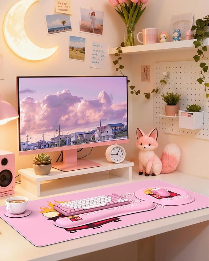 HAOCOO Funny Mouse Pad with Wrist Rest, Ergonomic Mouse Pad with Wrist Support, 4-in-1 Cute Desk Mat Set, Keyboard Wrist Rest, Office Desk Accessories