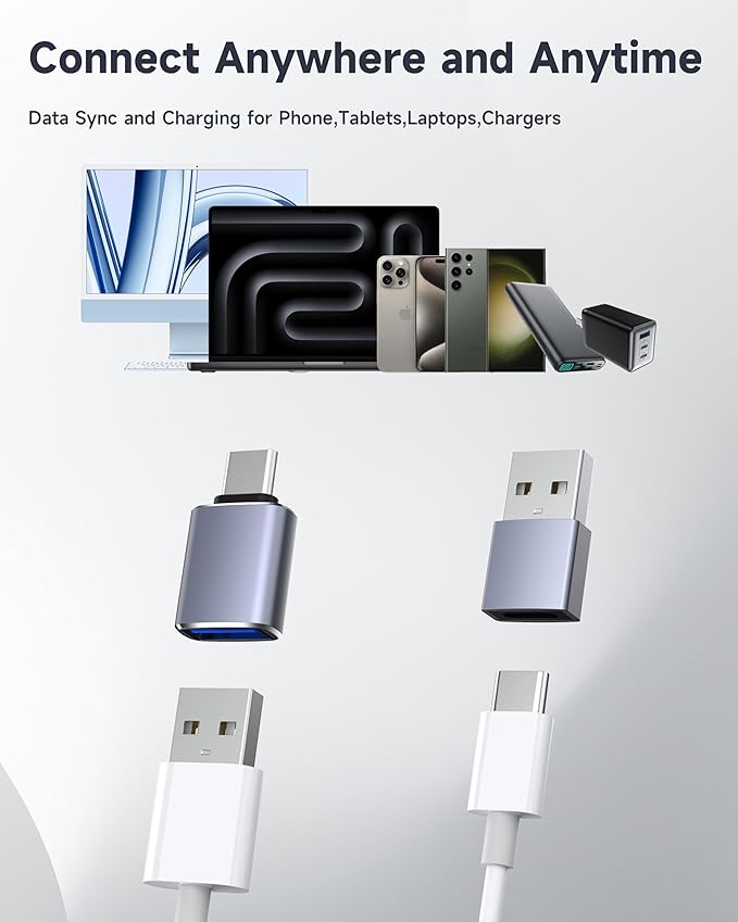 USB to USB C Adapter 4 Pack, [USB-C to USB-A] & [USB-A to USB-C] Converter, Compatible with iPhone 17/16/15 Pro Max, MacBook Pro/Air, Samsung Galaxy S25/S24, Charger, Data Transfer, OTG Support
