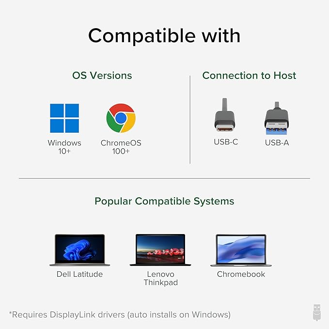 Plugable 4K DisplayPort and HDMI Dual Monitor Adapter for USB 3.0 and USB-C, Compatible with Windows