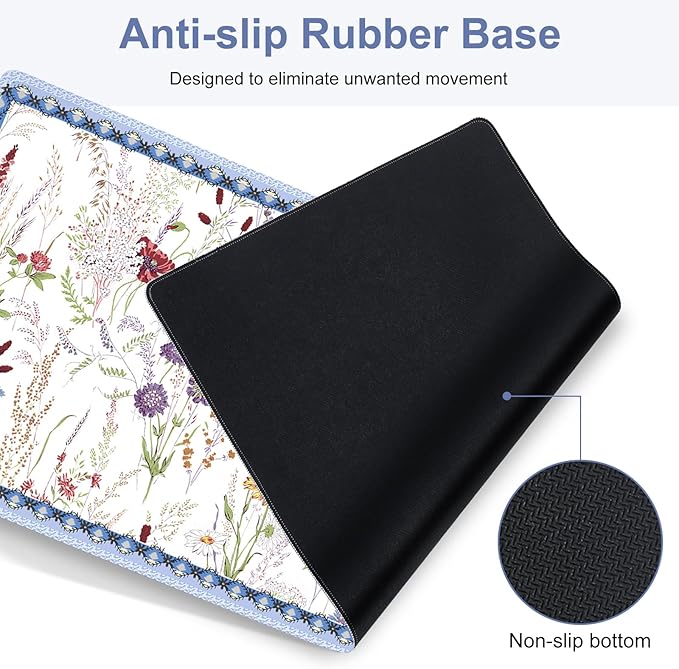 Floral Desk Mat, 4in1 Large Mouse Pad with Wrist Rest, Cute Desk Mat, Anti-Slip XXL Computer Ergonomic Mousepad with Wrist Support for Keyboard and Mouse, Colorful Weeds