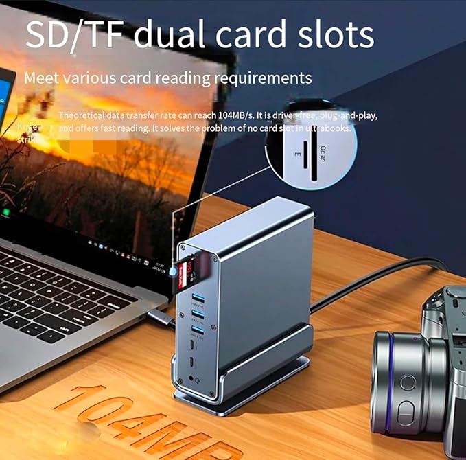 Docking Station for Acer Nitro 17 16 14 5, V 14 AI, V 15 AI, V 16 AI, V 17 AI Gaming Laptop,15-in-1 USB C with 360 ° Rotating Base, 2 * 4K HDMI and 1*DP, 10Gbps USB Port Transfer, RJ45, Audio, SD/TF