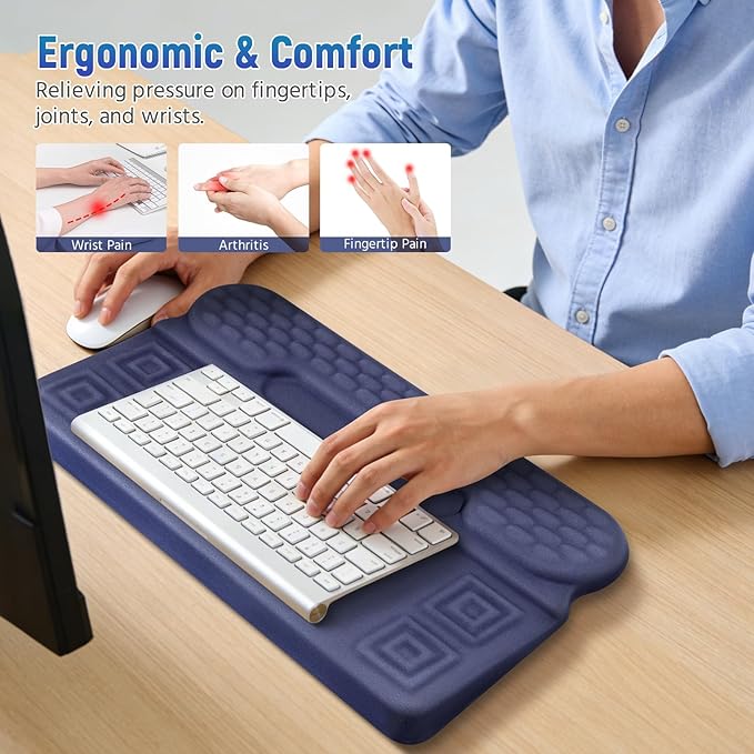 MOSISO Wrist Rest with Keyboard Stand, 3-in-1 Ergonomic Keyboard Riser Holder Lifter Tray with Wrist Pad&Pen Slot, Non-Slip Base Pain Relief&Easy Typing Pad with Memory Foam for Home Office, Navy Blue