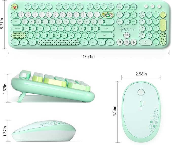 MOFII Wireless Keyboard and Mouse Combo - Pale Green Full Sized Plug and Play Colorful Computer Keyboards - 104 Keys Round Keycap USB 2.4G Cute Keyboard for Windows/Laptop/Mac/Desktop/PC