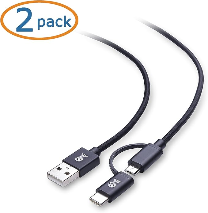 Cable Matters 2-Pack 2-in-1 USB-C Cable (USB Type-C Cable) with Tethered USBCto Micro USBAdapter 3.3 Feet for Samsung Galaxy S9, S8, Note 8 and More