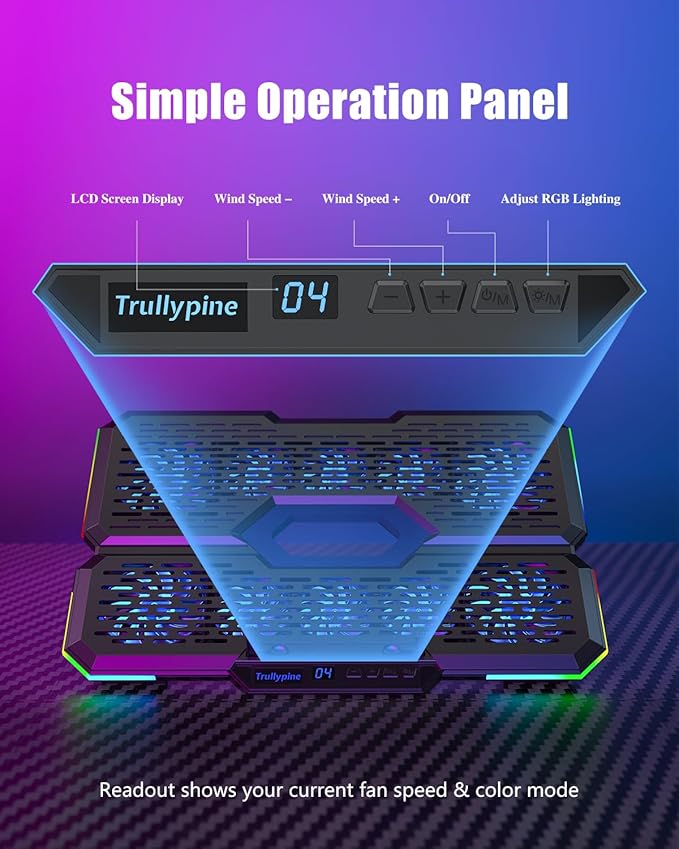 Laptop Cooling Pad, Gaming Laptop Cooler with 10 Quiet Fans, Height Adjustable Laptop Cooling Stand for 12"-18.1" Laptops, RGB Lights with Laptop Fan with 2 USB Port and Phone Stand
