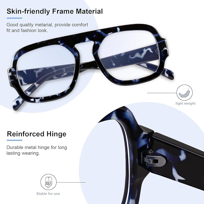 Aviator Blue Light Blocking Glasses for Women Men Square Flat Top Computer TV Eyeglasses Anti Eyestrain