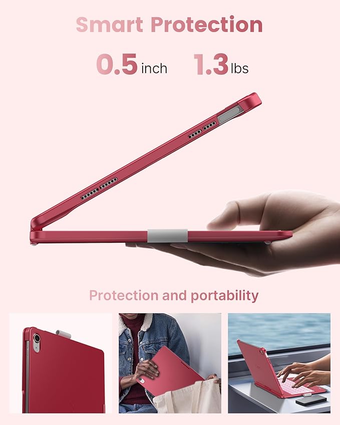 typecase Flexbook Keyboard Case for iPad 11th (A16, 2025) and iPad 10th Gen (10.9", 2022) – No Trackpad, 11-Color Backlight, 360° Rotatable, 7 Use Modes, Thin & Lightweight – Pink