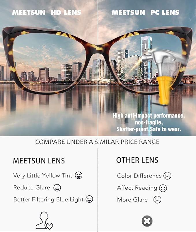 MEETSUN Blue Light Blocking Glasses for Women Anti Eyestrain Filter Blue Ray Oversized Computer Game Glasse
