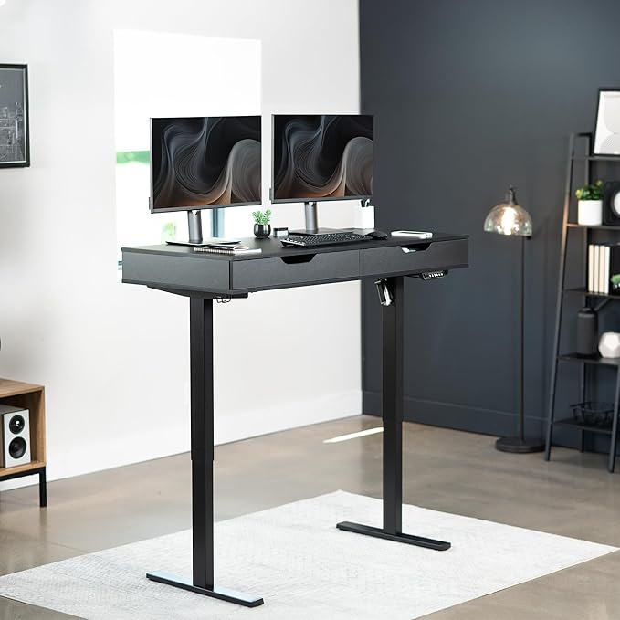 VIVO Electric 55 x 24 inch Height Adjustable Memory Standing Desk with Built-in Storage and Power Strip, Black Solid Top, Black Frame, DESK-KIT-1B55H-B