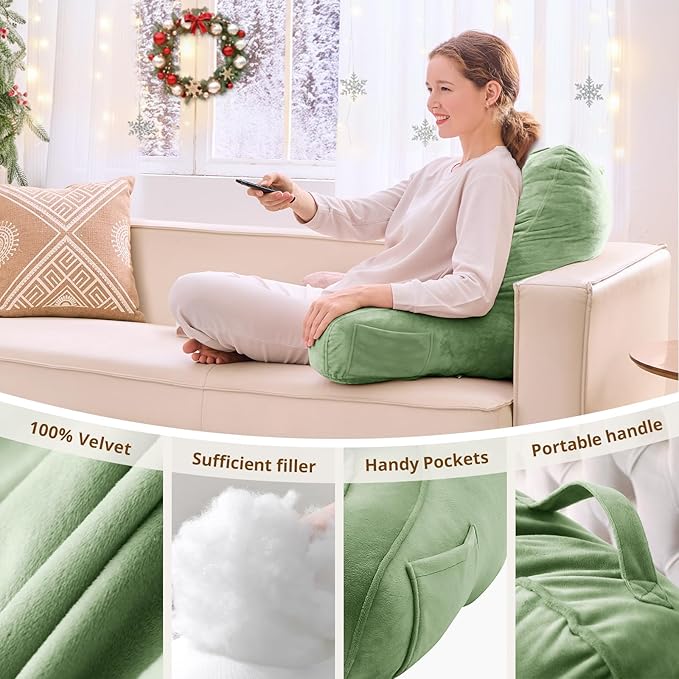 Sasttie Reading Pillow, Pillows for Reading or Relaxing – Ergonomic Support for Head, Neck, Back, and Lumbar, 21-Inch, Sage Green