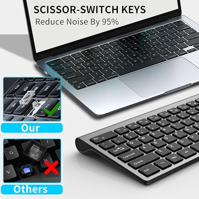 Wireless Keyboard and Mouse Combo, Full-Size Slim Keyboard with Numeric Keypad, Calculator Button, 2400 DPI Ergonomic Large Mouse for Right Hand, USB Cordless Set for Laptop PC Windows - Black & Grey