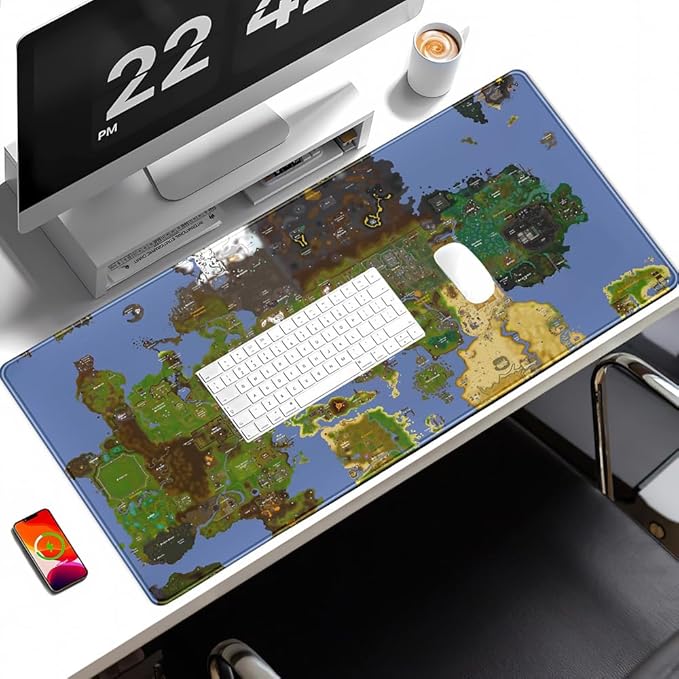 Old School Desk Mat World Map Mouse Keyboard Pad, Gaming Desk Pad Mat XXL Big Mouse Pad Tabletop Game Gift, Laptop Computer Keyboard Pad with Stitched Funny Extra Large Mouse Pad 31.5x15.7 in