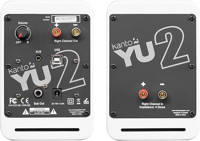 Kanto YU2MW PC Gaming Desktop Speakers | 3" Composite Drivers | 3/4" Silk Dome Tweeter | Class D Amplifier | 100 Watts | Built-in USB DAC | Subwoofer Output | Pair | Matte White