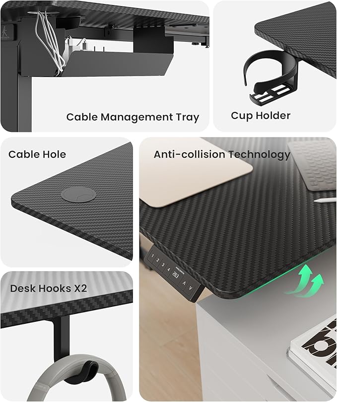 63 Inches Reversible L Shaped Standing Desk for Home Office, Electric Height Adjustable Corner Computer Desk, Sit Stand up Table with Cup Holder, Ergonomic Gaming Desk, Black