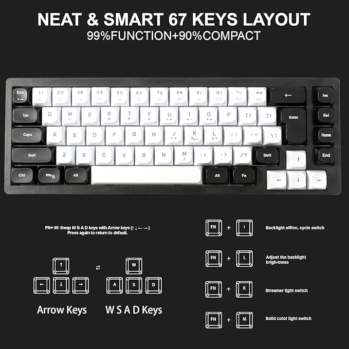 Wired RGB Gaming Membrance Keyboard. 65 Percent Mini Creamy LED Computer Keyboard .Small Ergonomic Clicky Teclado with ABS Backlit Unreplaceable Keycaps. for PC Laptop MAC Gamer. (Black)