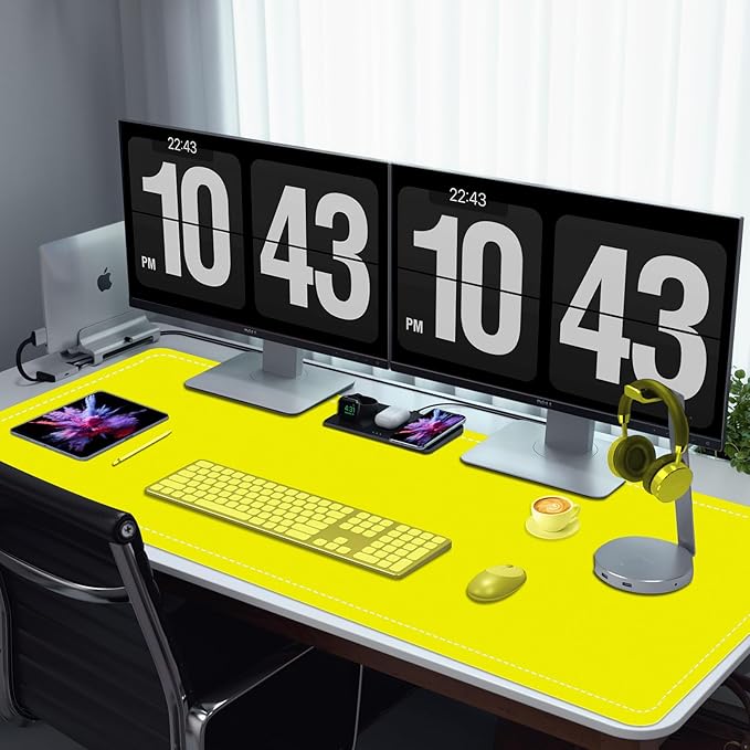 Large Desk Mat 35.4" x 17", PU Leather Desk Pad Protector, Non-Slip Large Mouse Pad for Desk, Waterproof Computer Desk Mat, Office Desk Pad for Keyboard Mouse, Desk Writing Mat (Lemon Yellow)