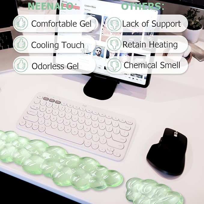 Gel Cloud Wrist Rest Keyboard, Cute Wrist Rest for Computer Keyboard, Ergonomic keyboard Wrist Rest and Soft Mouse Wrist Rest for Typing Pain Relief, Suitable for Office, Home, Computer, Gaming, Green