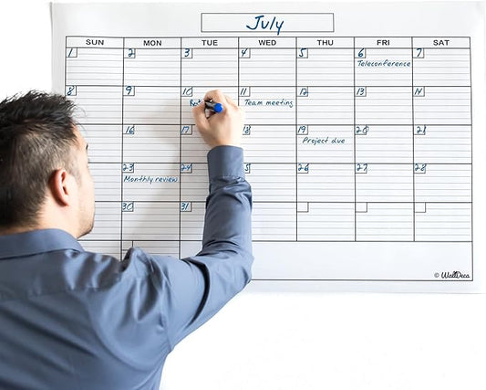 WallDeca Monthly Dry Erase Wall Calendar Planner Whiteboard: Wipe Off Erasable Calendar | Use in Classroom, Office, Home, Kitchen! (24 x 36 Inch)