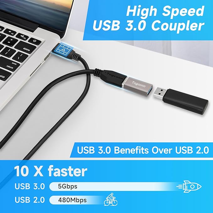 USB Coupler 4 Pack, Aluminum Shell USB 3.0 Type-A Female to Female Extension Adapter Connector, Support 5Gbps Data Transfer and Fast Charge for Connecting Extend Two USB-A Male Ends Cable