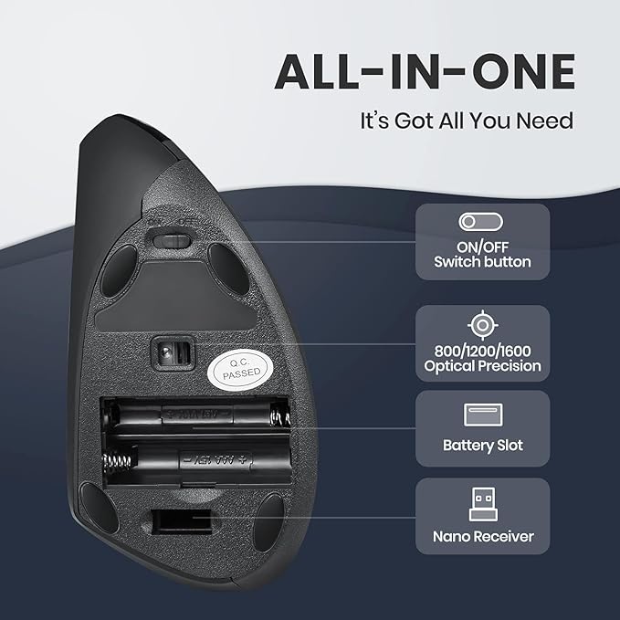 Left Handed Mouse, 2.4G USB Wireless Ergonomic Vertical Mouse, Ergonomic Design, Optical Model, Prevention Against Tennis Elbow, for Laptop Desktop PC Computer Ect