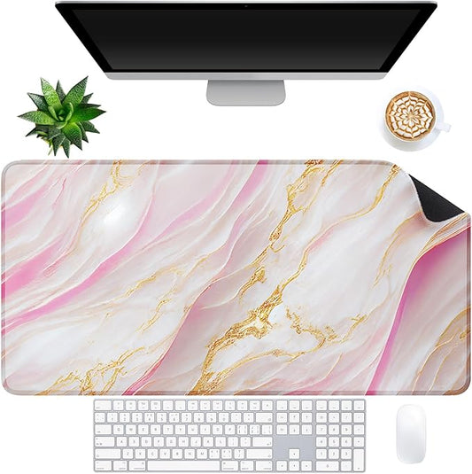 Marble Pink Desk Mat for Keyboard and Mouse，Computer Desk Matt for Desktop，Large Mouse Pad for Desk，Desk Pads on Top of Desks 15.7"" x 31.5""