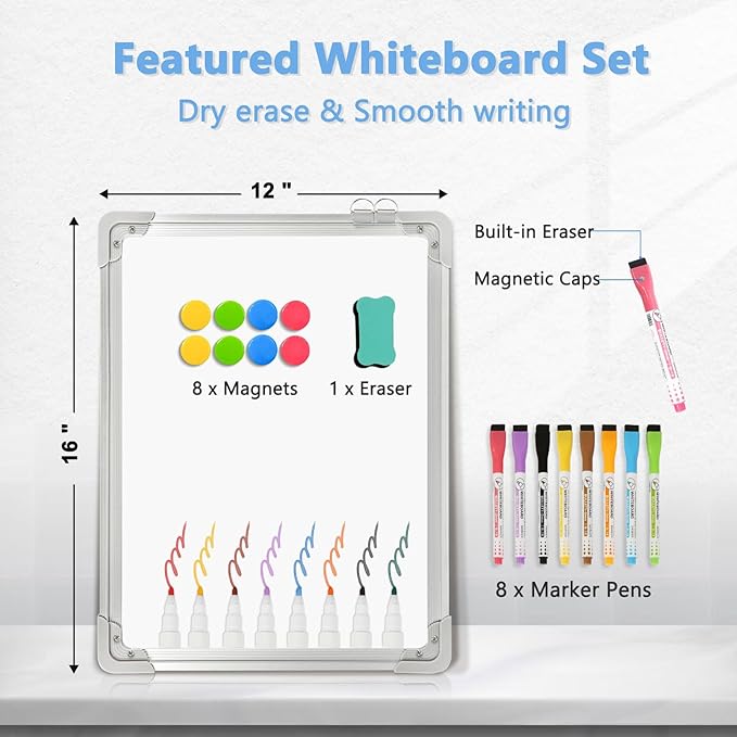 Double-Sided White Board Calendar, 16" x 12" Dry Erase Calendar Small Whiteboard Calendar for Wall Magnetic Hanging Calendar Whiteboard for Drawing, Kitchen, Planning, Memo, Home, Office