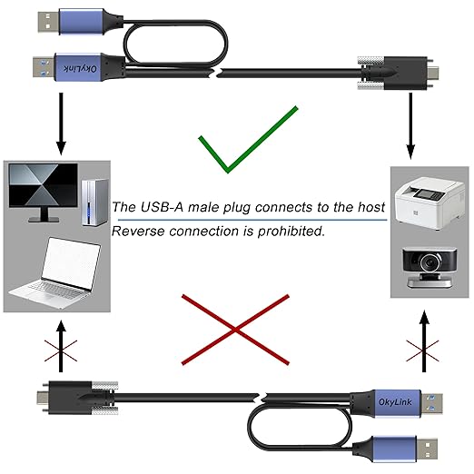 OkyLink 15ft (5M) USB 3.0/3.2/Gen 1 to Type-C Cable with 2 Screw Lock - 5Gbps A Male to C Male Data Cord, Industrial Grade USB A to C Extension