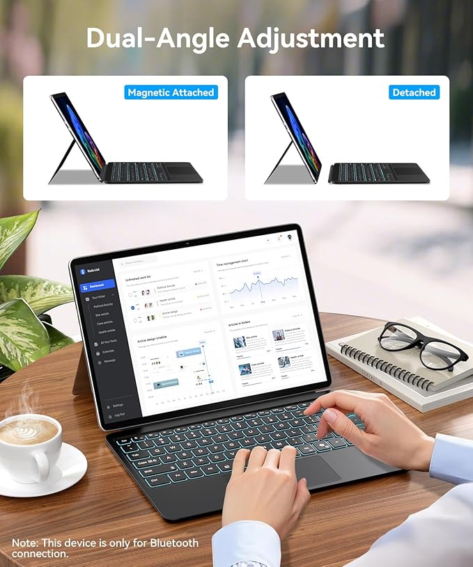Surface Pro 12 Keyboard for Microsoft Surface Pro 12" Device 2025, 7-Color Backlits Type-Cover Bluetooth Wireless Magnetic Ultra Slim Keyboard with Multi-Touch Trackpad, USB-C Rechargeable Battery