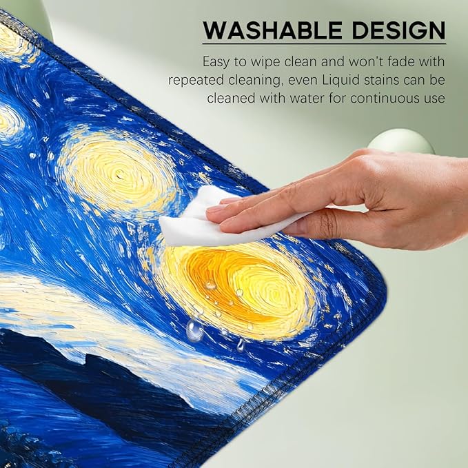 Van Gogh cat Starry Night Mouse Pad, Large Gaming Mouse Mat (31.5x11.8in), Micro-Woven Cloth Surface, Non-Slip Rubber Base, Machine Washable, for Office & Home