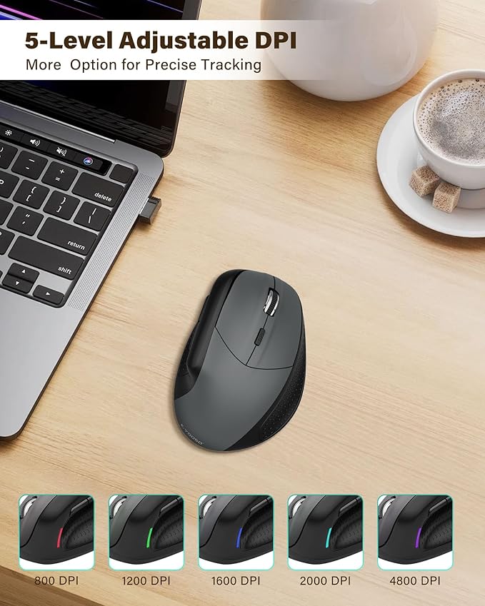 XUANGUI Vertical Ergonomic Quiet Wireless Mouse Rechargeable, Bluetooth 5.1/2.4G/USBC Tri-Mode Cordless Computer Mice for Large and Medium Hands, Max 4800 DPI, Type C Witeless for PC Laptop Mac Tablet