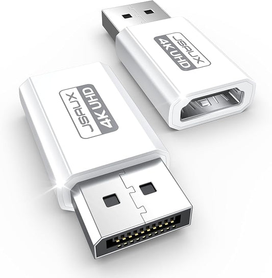 4K DisplayPort to HDMI Adapter 2-Pack, JSAUX DP PC to HDMI Monitor Converter Video UHD 2K@120Hz,4K@30 DP to HDTV Male to Female Uni-Directional adapter Compatible with Dell, Lenovo, HP,GPU, AMD -White
