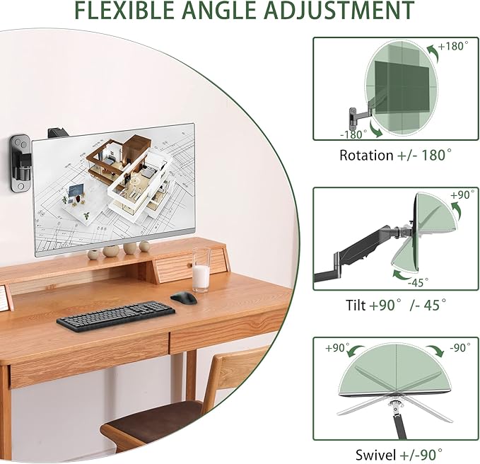 UPGRAVITY Monitor Wall Mount for 17-32 inch Flat/Curved Screen, Computer Monitor Wall Mount Arm Holds up to 17.6lbs, Tilt, VESA 75x75/100x100 mm