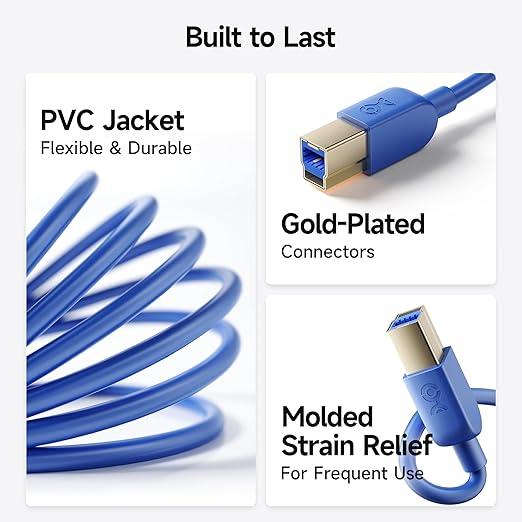 Cable Matters 2-Pack 5Gbps USB 3.0 Cable - 6ft, USB A to B Cable, USB3 Cord with Type-B 3.0 Connector for Hard Drive Enclosure/Built-in Hub and More, Blue