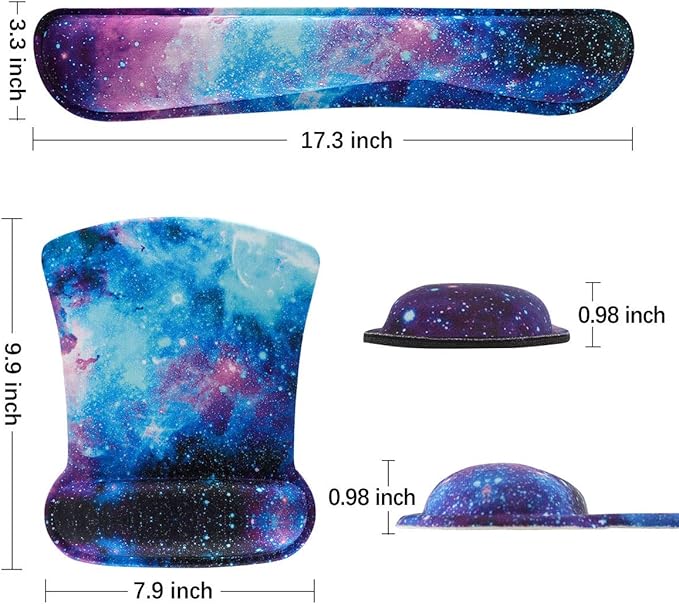ToLuLu Keyboard Wrist Rest Pad Ergonomic Mouse Pad Set, Cute Gel Mouse Pad for Computer Laptop, Non Slip Mousepad Keyboard Wrist Support Raised Memory Foam for Easy Typing Pain Relief, Nebula Galaxy