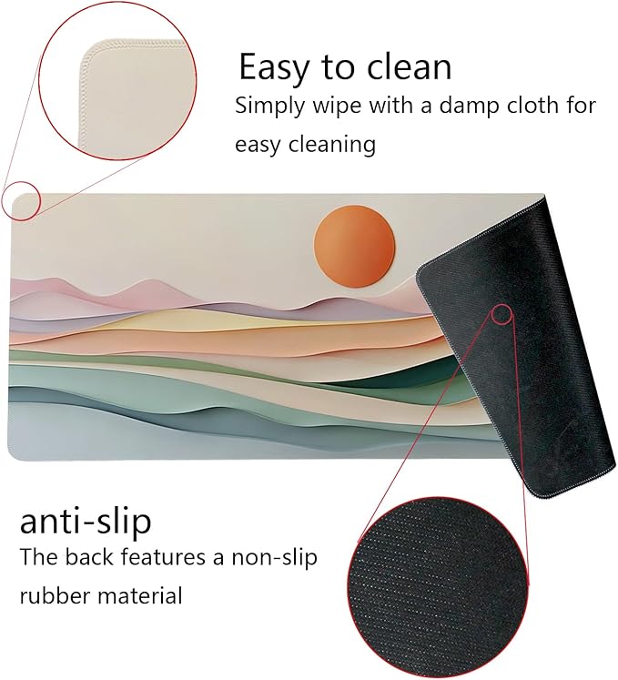 Aesthetic Boho Abstract Sunset Mouse Pad,XL Large Minimalist Pastel Layered Landscape Desk Mat,Summer Sun Mousepad for Home Office Dorm Desktop Decor,31.5x11.8 Inch