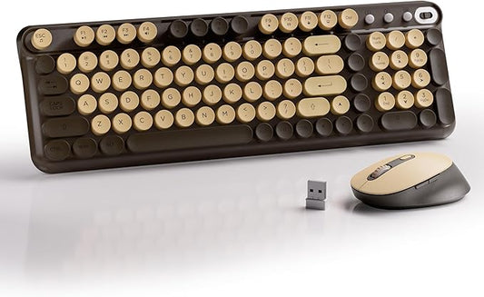 Wireless Keyboard and Mouse Combo, Full-Size 2.4G Set with Number Pad, Long Battery Life, Plug Play for Office and Student Use (Coffee)
