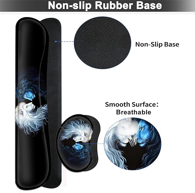 Large Mouse pad and Keyboard Support Set, Ergonomic Memory Foam Keyboard Wrist Rest, Extended Gaming Mouse Pad with Stitched Edges, Brother Lion XXL Desk Mat (31.5 X 11.8 in)