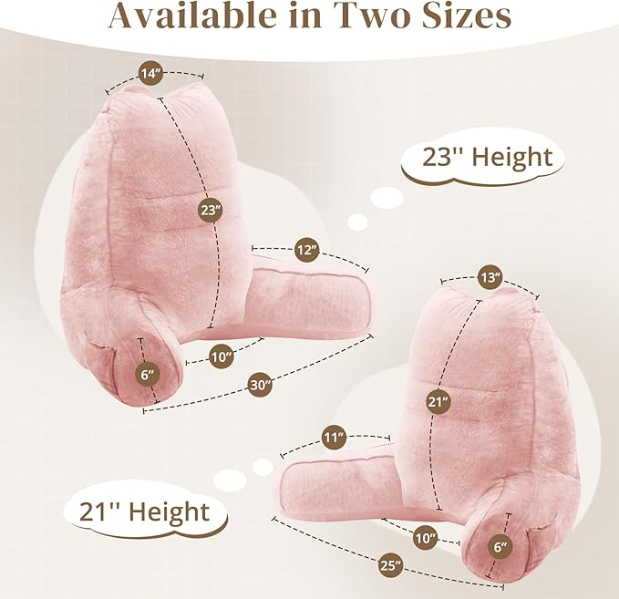Sasttie Reading Pillow, Pillows for Reading or Relaxing – Ergonomic Support for Head, Neck, Back, and Lumbar, 23-Inch, Peach Pink