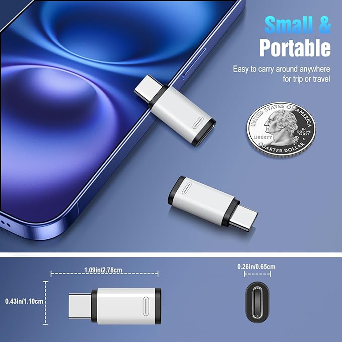 TiMOVO for Lightning to USB C Adapter, 4 Pack USB C Male to Lighting Female Adaptrer with 36W Fast Charging & Data Sync for iPhone 15/16 Pro/Pro Max/Plus, Galaxy S24/23, iPad, NOT for Audio/OTG, White