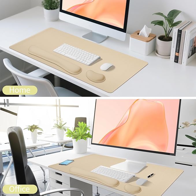 Desk Pad and Keyboard Wrist Rest, 3in1 Mousepad + Keyboard Wrist Rest+Mouse Wrist Rest for Home Office Table Computer Cover. (31.5×15.7,Beige)