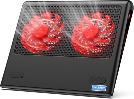 TECKNET Laptop Cooling Pad - 12"-15.6" Laptops Cooler, Powerful Cooler and Ultra Quiet for Gaming Laptops Pad, 2 Wind Speed Adjustable, USB A & C Powered Cooler Stand with Laptop Fan LED (Red)