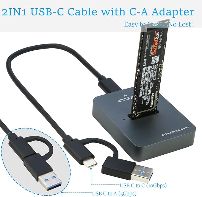 RIITOP M.2 to USB Docking Station, NVMe to USB-C Reader Adapter for Both M.2 (M Key) NVMe SSD and (B+M Key) SATA-Based SSD Enclosure