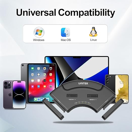 Unitek 4-in-1 Dual M.2 & Dual SATA Hard Drive Enclosure, 4-Bay USB-C Docking Station for 2X NVMe PCIe & 2X 2.5/3.5" SATA SSDs HDDs, 10Gbps USB 3.2 Gen2 Tool-Free UASP Trim for PC Mac Linux Android