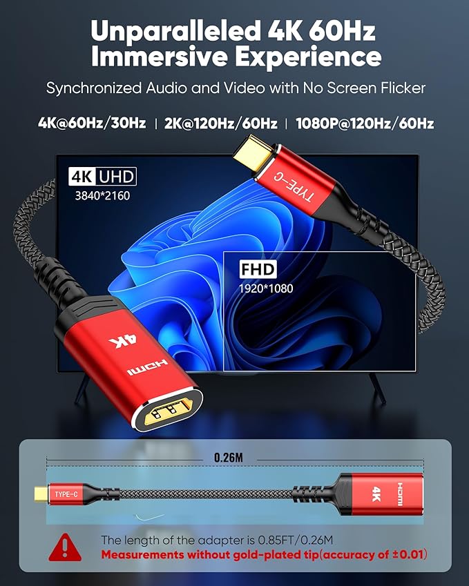 Highwings USB C to HDMI Adapter 4K, High Speed USB Type C to HDMI Adaptor, [Thunderbolt 3/4 Compatible] with iPhone 15 Pro/Max, MacBook Pro/Air, iPad Pro, iMac, XPS, Galaxy, Surface Book and More